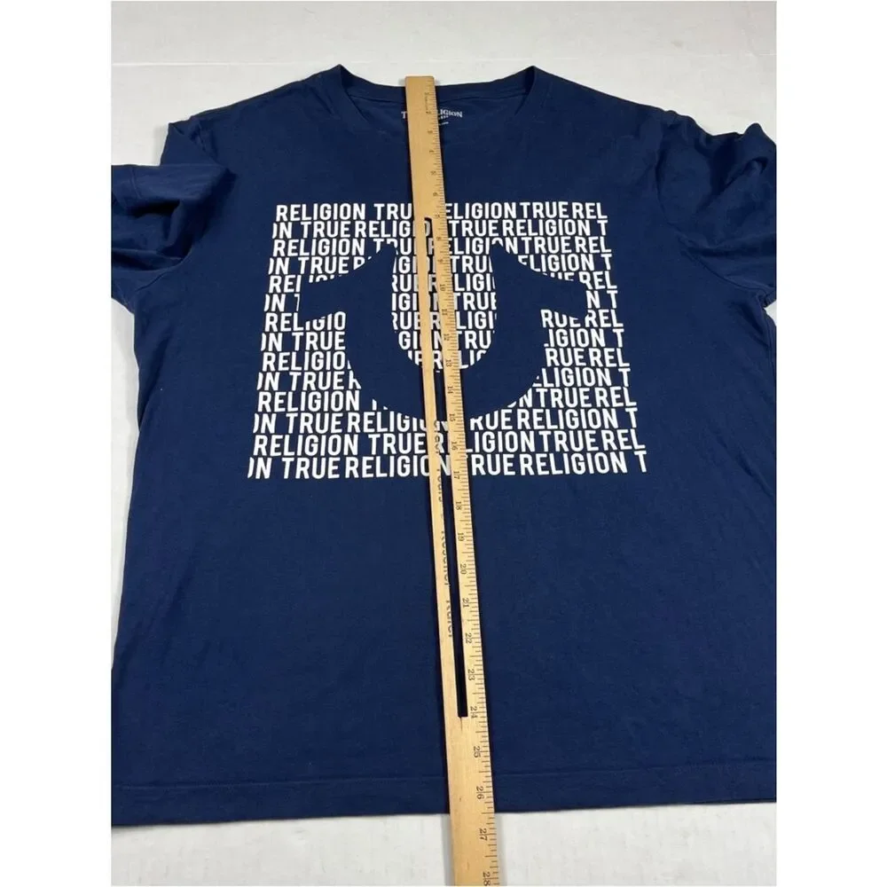 True Religion Mens Blue Budda Logo T-Shirt Casual Graphic Print Streetwear Tee M